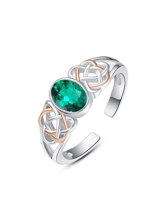 PRAYMOS Adjustable Rings for Women 925 Sterling SIlver Ring Birthstone Ring Turquoise Moss White Opal Ring for Women Celtic Knot Open Adjustable Thrumb Ring