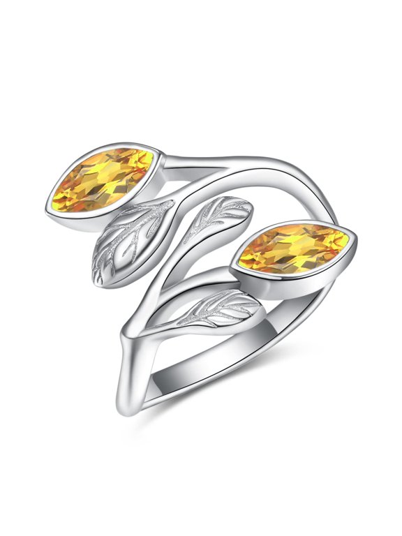 PRAYMOS November Birthstone Ring Yellow Citrine Rings for Women