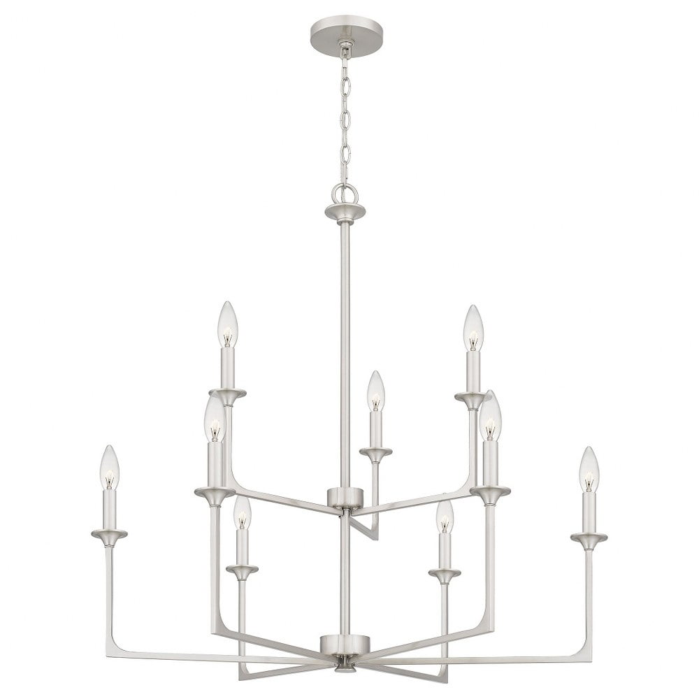 Prescott Brushed Nickel 9-Light Chandelier with Candle Sleeves