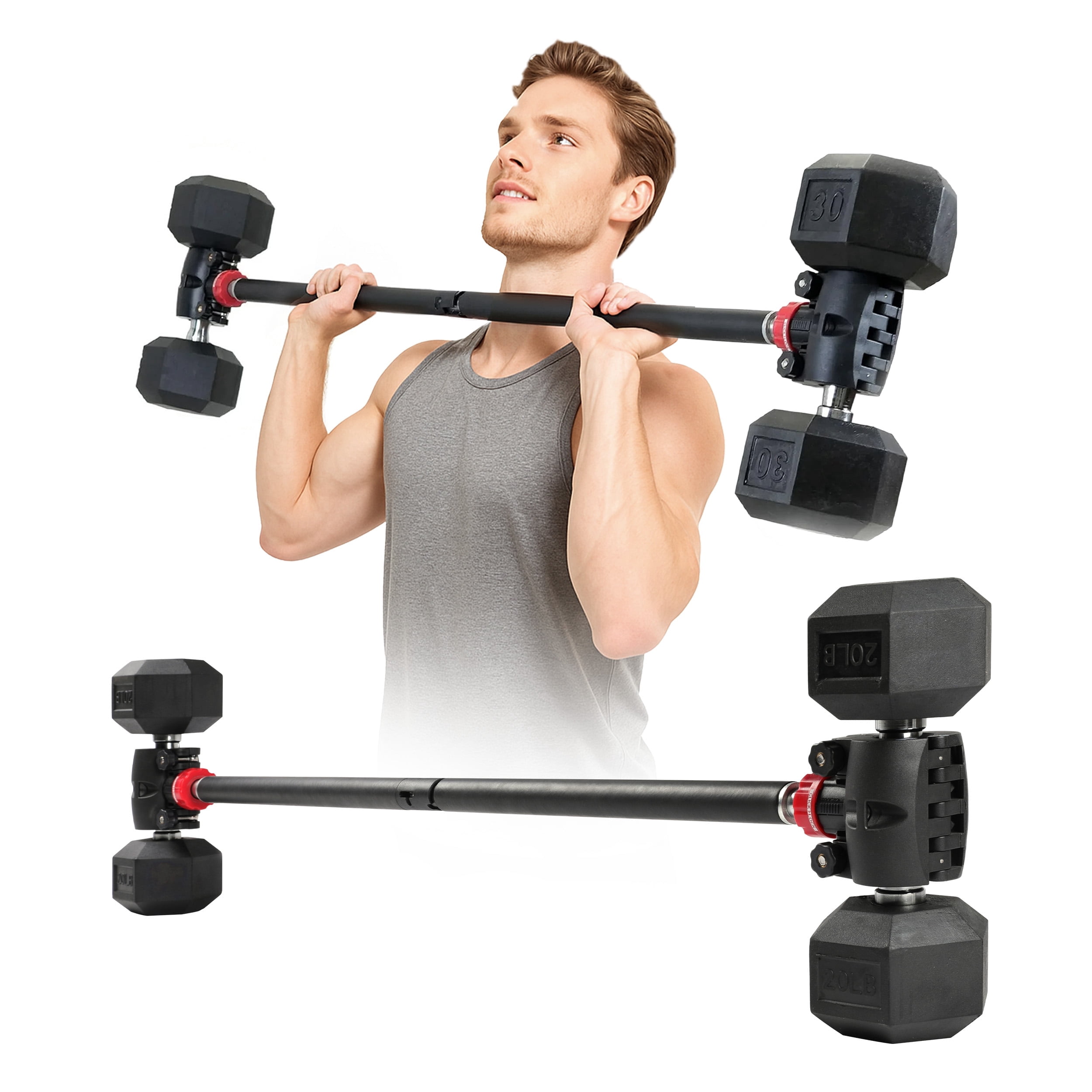 PRCTZ Modular Weightlifting Barbell, Adjustable Dumbbell to Barbell Weight Bar ,Curl Bar, and Macebell Converter, Built-in Resistance Tube Adapter, Up to 200 lb. Capacity