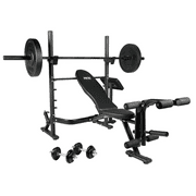 PRCTZ SP1 Homegym Bundle, Includes Adjustable Olympic Weight Bench with Squat rack, 7ft Olympic barbell, 45 lb Rubber Bumper plates set, 40 lb Cast-iron Adjustable Dumbbell