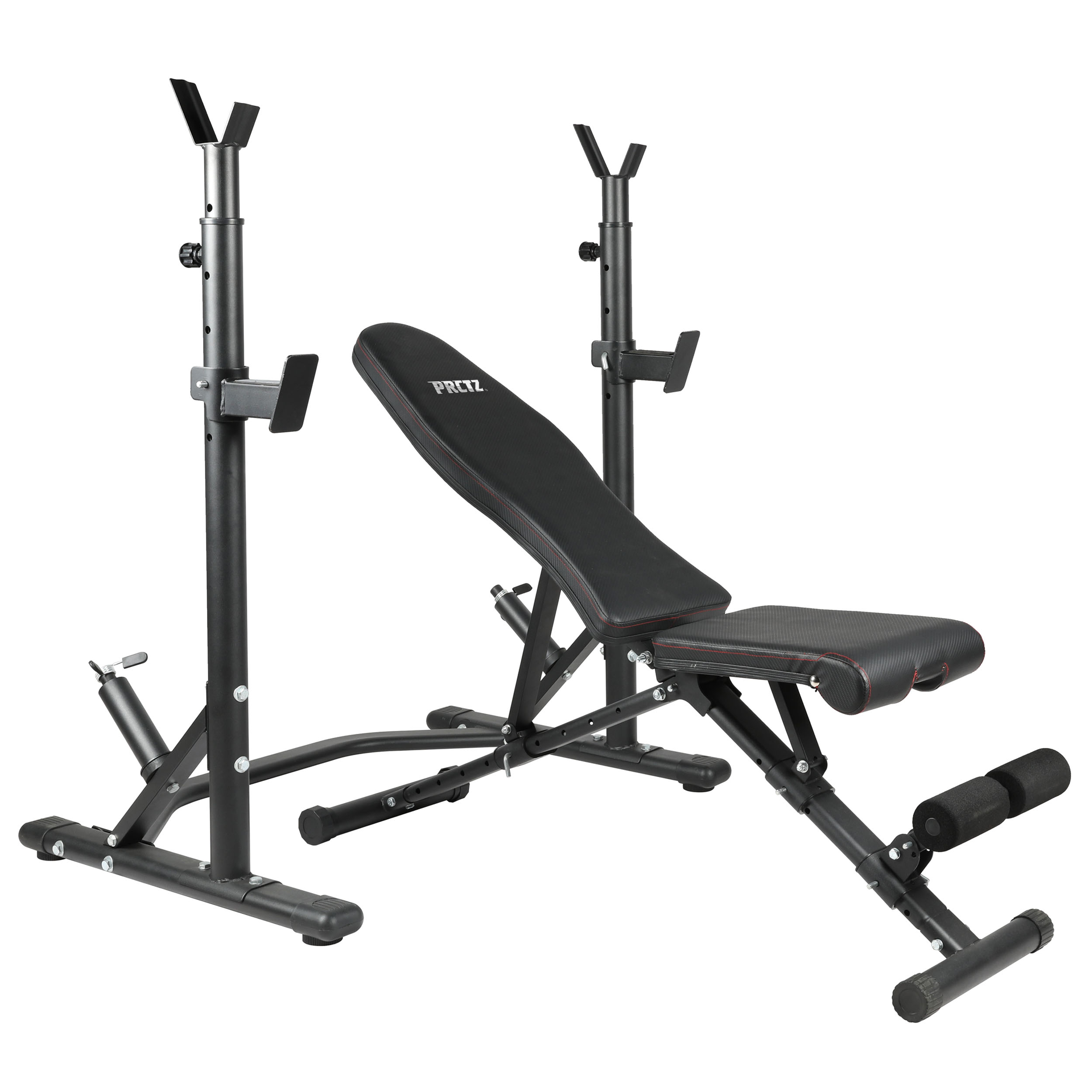 PRCTZ Adjustable Weight Bench with Olympic Squat Rack, Arm and Leg Developer with Preacher Pad