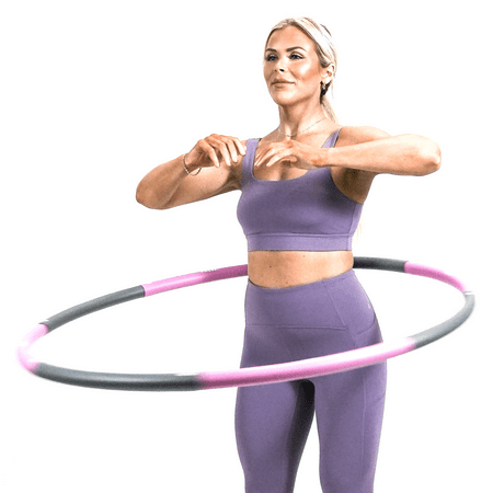 PRCTZ Weighted Hula Hoop, 2.5 lb Exercise Hula Hoops for Adults, 8 Detachable Sections, Pink & Gray