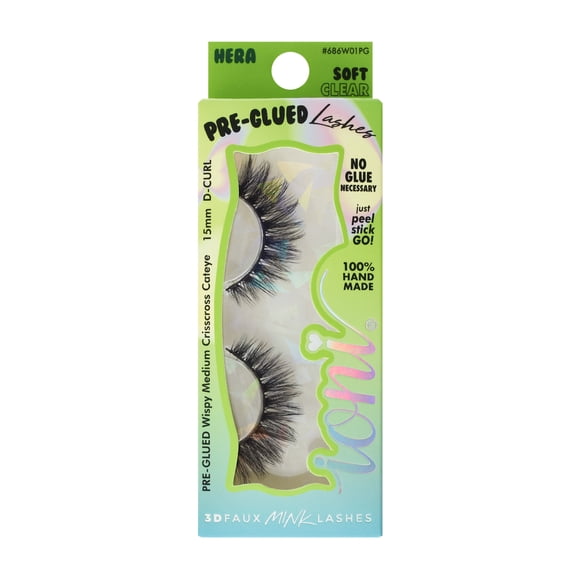 IONI Cosmetics PRE-GLUED CLEAR BAND Lash HERA wispy medium crisscross cateye, D-curl 15mm