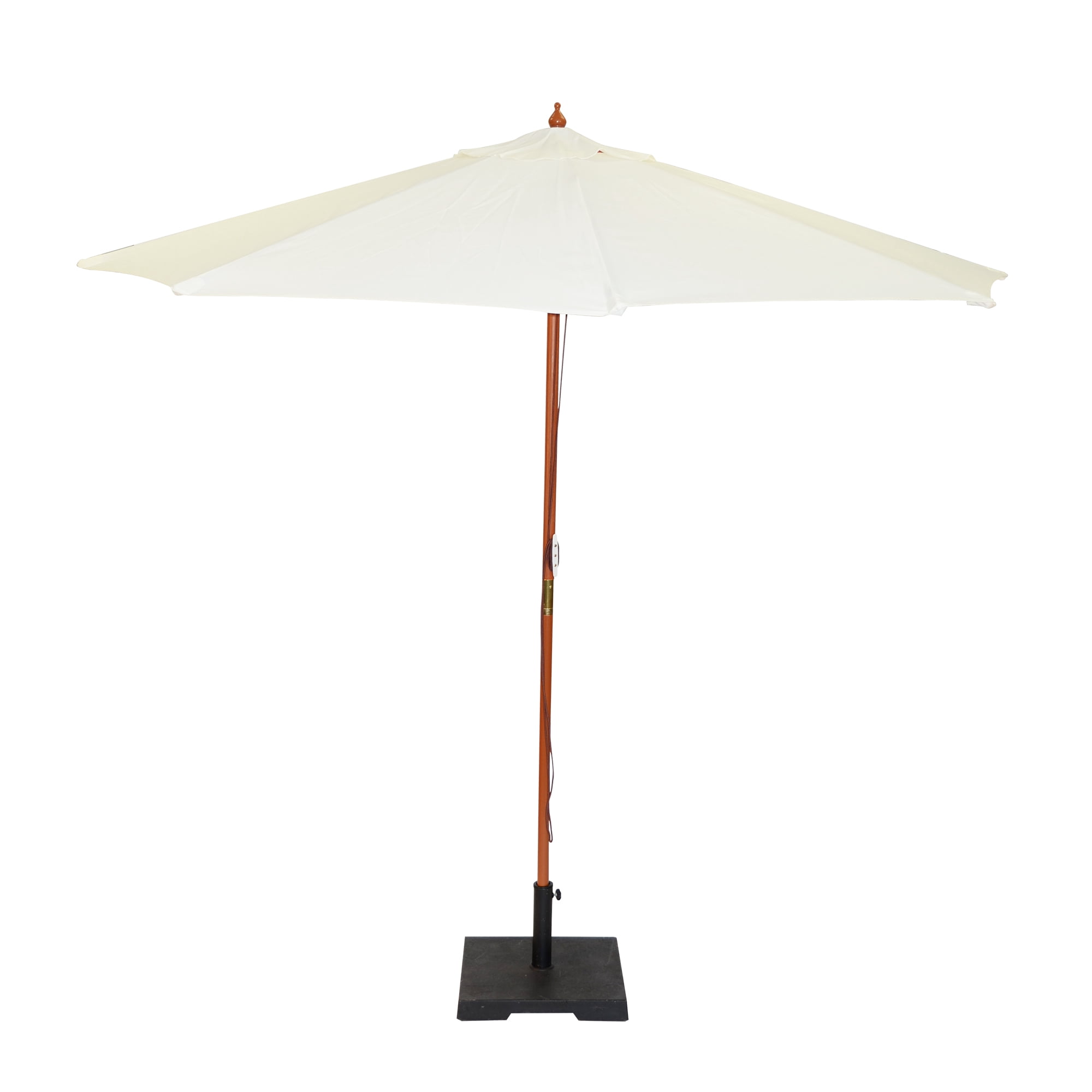 PRE Sales 9' Ivory Market Patio Umbrella with Teak Hardwood Pole and Pulley System