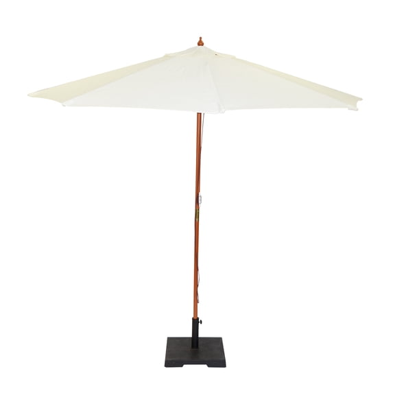 PRE Sales 9' Ivory Market Patio Umbrella with Teak Hardwood Pole and Pulley System