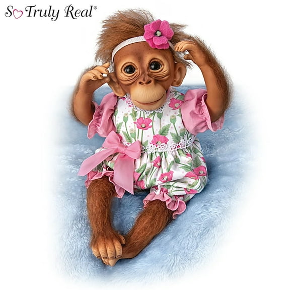 The Ashton-Drake Galleries Precious Poppy Poseable Lifelike Monkey Doll by Jane Baffi 12-inches