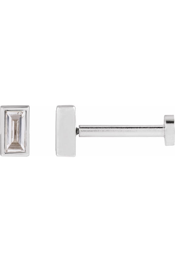 14K White Gold .07 CT Natural Diamond Press Fit Back Stud Earring