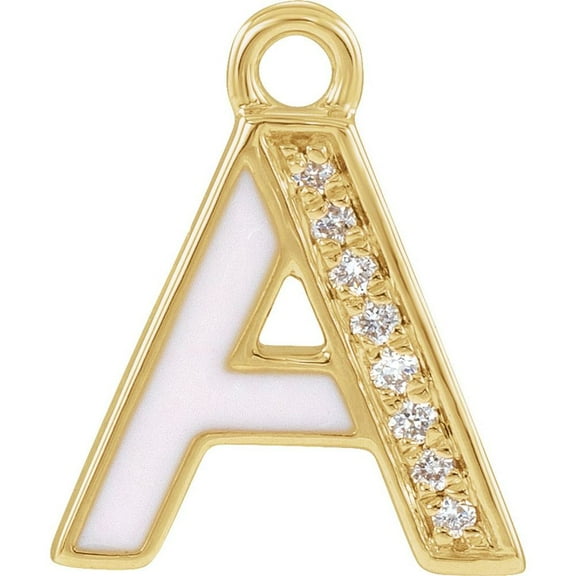 PRECIOUS STARS 14K Yellow Gold .025 CTW Natural Diamond Blush Enamel Initial A Dangle Charm
