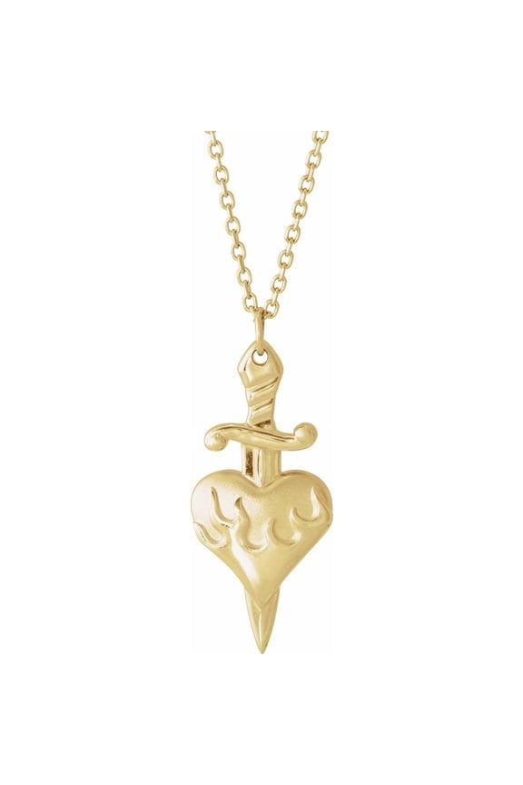 14K Yellow Gold Heart & Dagger 16-18" Necklace
