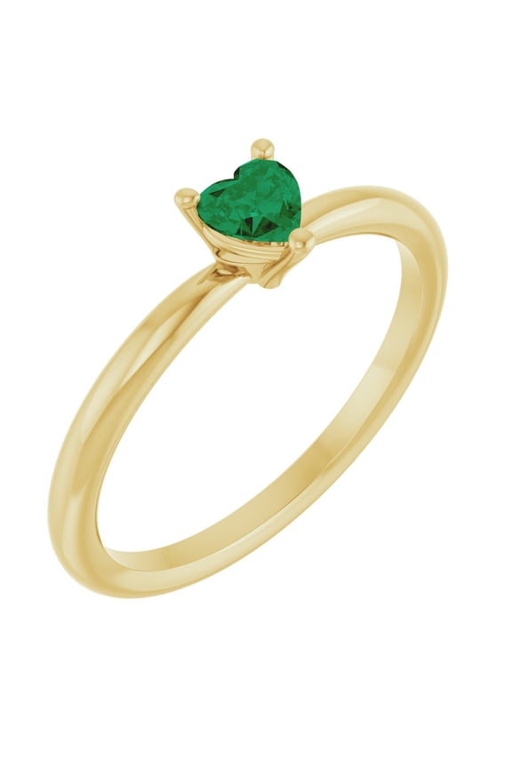14K Yellow Gold Lab-Grown Emerald Heart Solitaire Ring