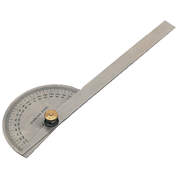 PRECISE Stainless Steel Protractor | 3 3/8" x 2" (8.6 cm x 5.1 cm) Semi-Circle | 6" (15.2 cm) Dual Ruler in Inches & mm/cm | Brass Locking Nut | Laser-Etched 0-180° Markings | Durable & Accurate