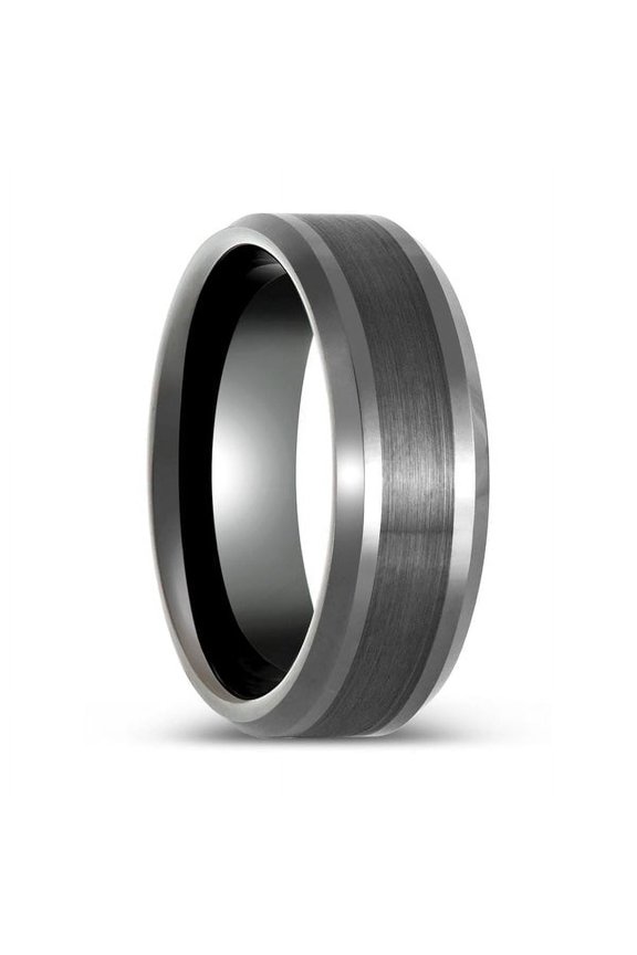 PRECISION | Gun Metal Ring, Brushed Center, Beveled Edge