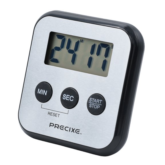 PRECIXE Stainless Steel Digital Kitchen Timer, Large LCD Display, Silver