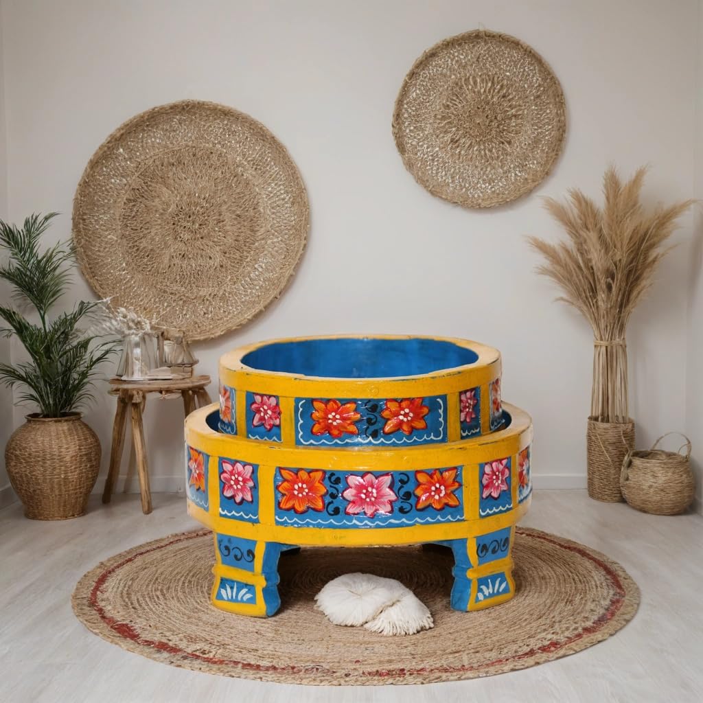 View of PREET SPICE HandPainted Round Teak Wood Decorative Set with Floral ...