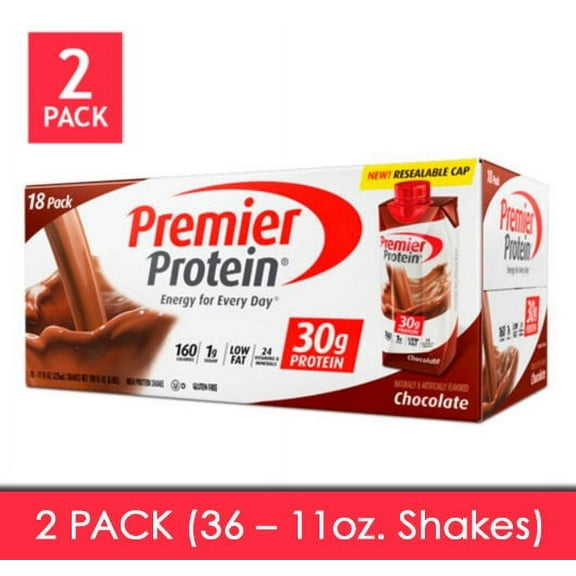 PREMIER PROTEIN CHOCOLATE SHAKES 2-18PKS (36-11oz SHAKES) NEW IN BOX!!!