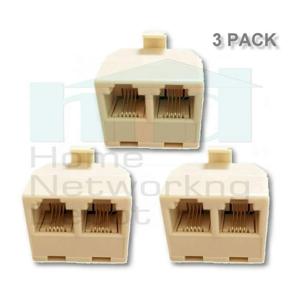 PREMISA ADAPTER TELEPHONE IVORY RJ-11 SPLITTER 6P4C DUAL LINE 1 / LINE 2 - 3 PACK