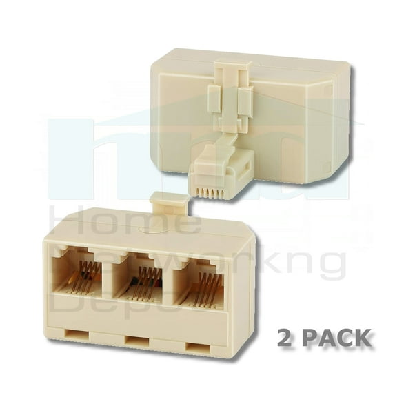 PREMISA™ ADAPTER TELEPHONE IVORY RJ-11 SPLITTER 6P4C TRIPLE COMMON LINE 1 / LINE 2 / LINE 3 - 2 PACK