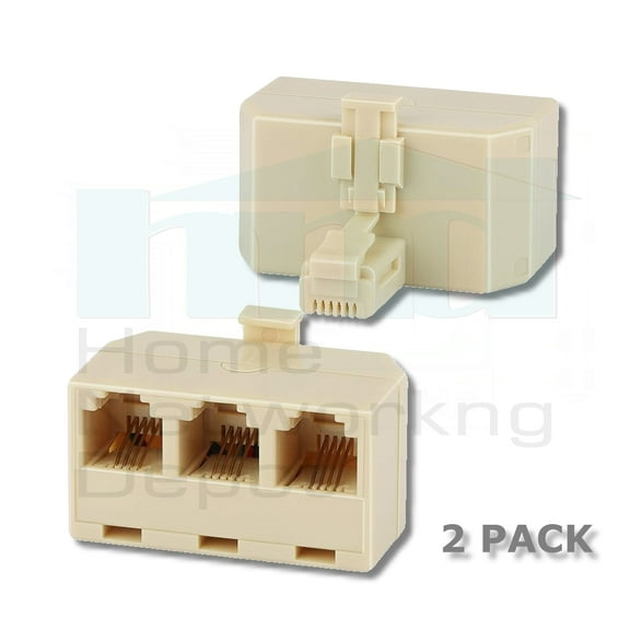 PREMISA™ ADAPTER TELEPHONE IVORY RJ-11 SPLITTER 6P4C TRIPLE COMMON LINE 1 / LINE 2 / LINE 3 - 2 PACK