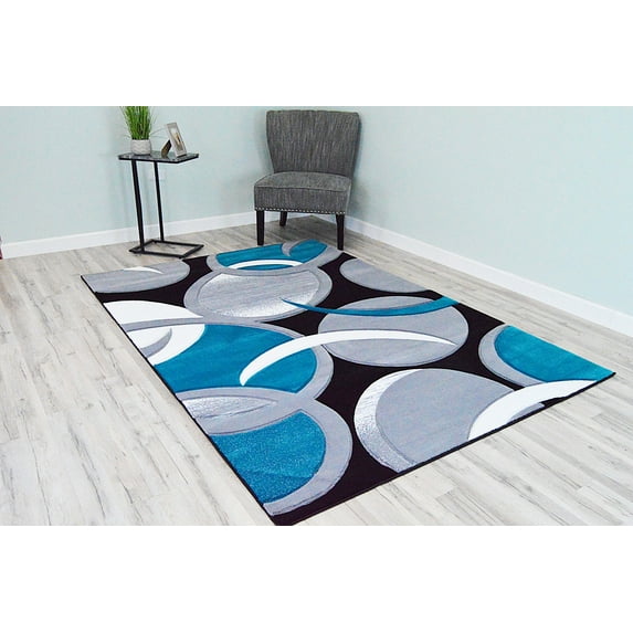PREMIUM 3D Effect Hand Carved Thick Modern Contemporary Abstract Area Rug Design 1062 Turquoise 4' X 5'3''