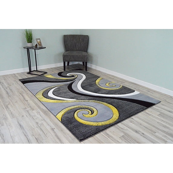 PREMIUM 3D Effect Hand Carved Thick Modern Contemporary Abstract Area Rug Design 327 Yellow 7'9''x10'8''
