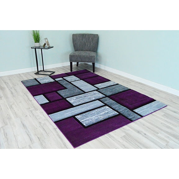Premium 3D Hand Carved Modern Rug, Contemporary Purple, 8X10 8X11
