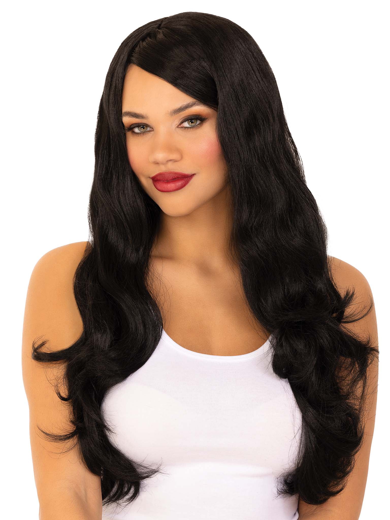 Long Wavy Costume Wig with off Center Part, Black, for Adults, by Wonderland Costume