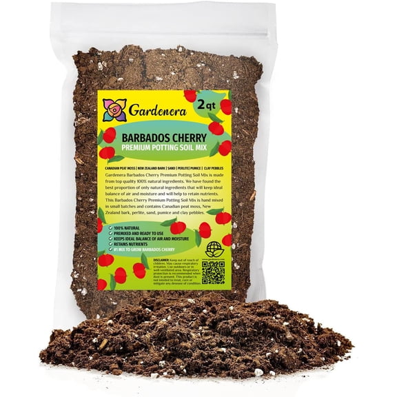 ⭐ PREMIUM Barbados Cherry Plant Potting Soil by Gardenera Labs - Infuse Your Garden with Sweet and Tangy Fruits and Vibrant Vitality - 2 QUART