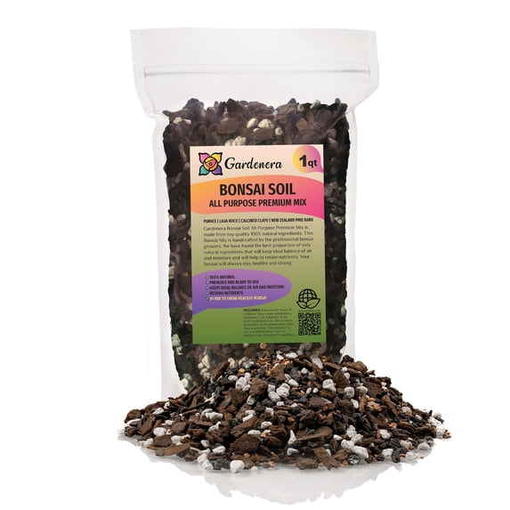 ⭐ Gardenera Labs Premium Bonsai Soil All Purpose Fast Draining Mix - 1 QUART - Pumice, Lava, Calcined Clay and Pine Bark Potting Pre Mixed Bonsai Plant Soil Mixture - Made in USA