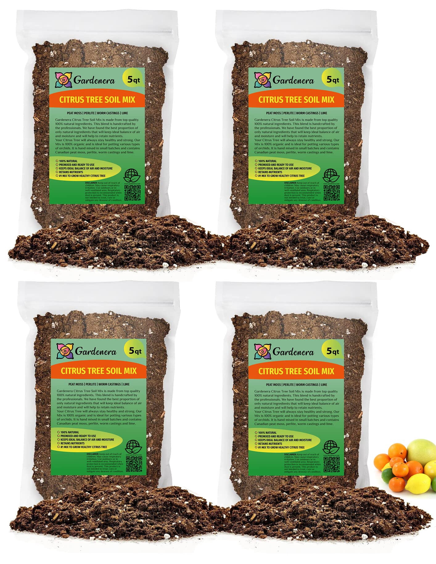 ⭐ PREMIUM 🍊🍋 Citrus Tree Potting Soil Mix - 20 QUART - Special Blend for Indoor Oranges, Lemons, Limes and More by Gardenera Labs (4 Bags of 5 Quart)