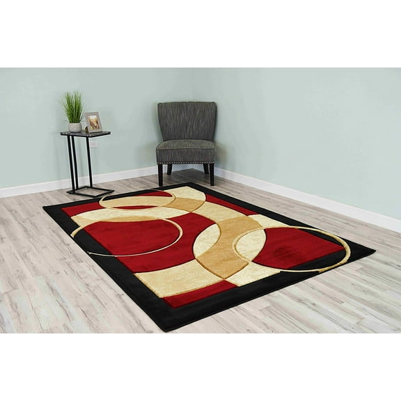 Premium Hand Carved Abstract Modern Rug Contemporary Colorful Thick Carpet Design 1052 (5'2"x7'5",Burgundy)
