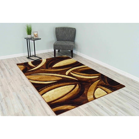Premium Hand Carved Abstract Modern Rug Contemporary Colorful Thick Carpet Design 1070 (5'2"x7'5",Brown)