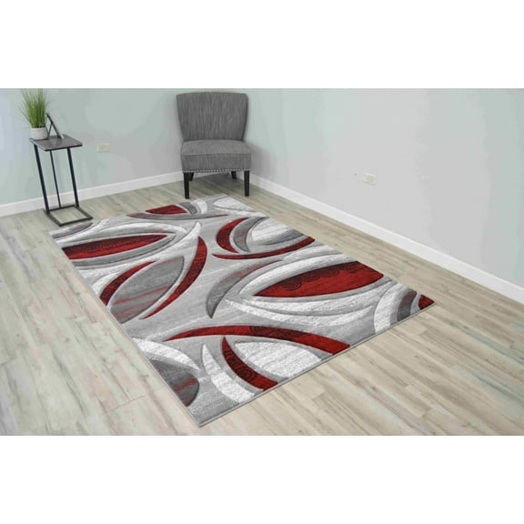 Premium Hand Carved Abstract Modern Rug Contemporary Colorful Thick Carpet Design 1070 (5'2"x7'5",Red)