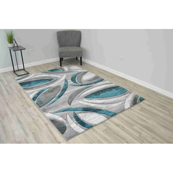 Premium Hand Carved Abstract Modern Rug Contemporary Colorful Thick Carpet Design 1070 (5'2"x7'5",Turquoise)