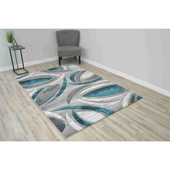 Premium Hand Carved Abstract Modern Rug Contemporary Colorful Thick Carpet Design 1070 (6'6"x6'6" Round,Turquoise)