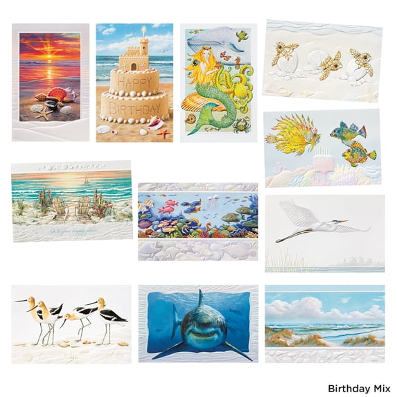 PREMIUM EMBOSSED COASTAL CARD ASSORTMENT- 21 CT