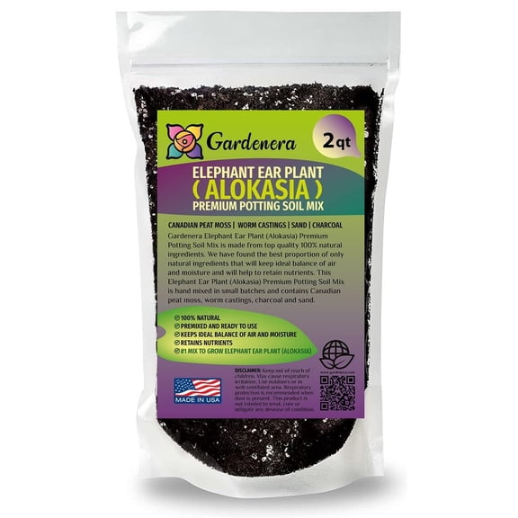 ⭐ PREMIUM Elephant Ear Plant Potting Soil by Gardenera Labs - Superior Blend for Vibrant and Resilient Alokasia Plants - 2 QUART