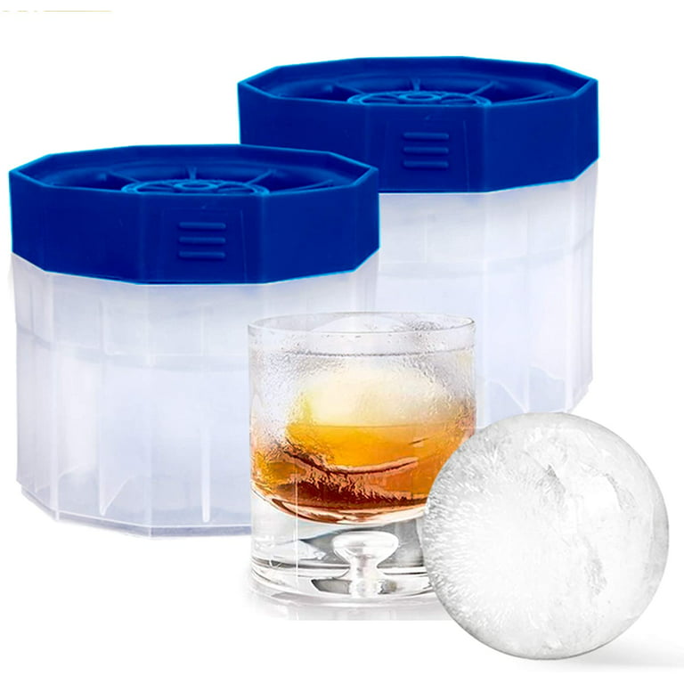 Helpcook Ice Ball Molds,2 Pack,Round Ice Cube Molds,Sphere Ice Molds with  Built-in Funnel,Silicone Freezer Press Ice Ball Maker Mold,Make 2.5 Inch