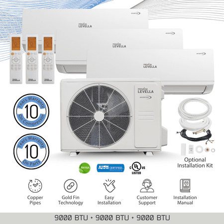 PREMIUM LEVELLA 9000 BTU Ductless Mini Split Air Conditioner Inverter with Wifi Heat Pump, White