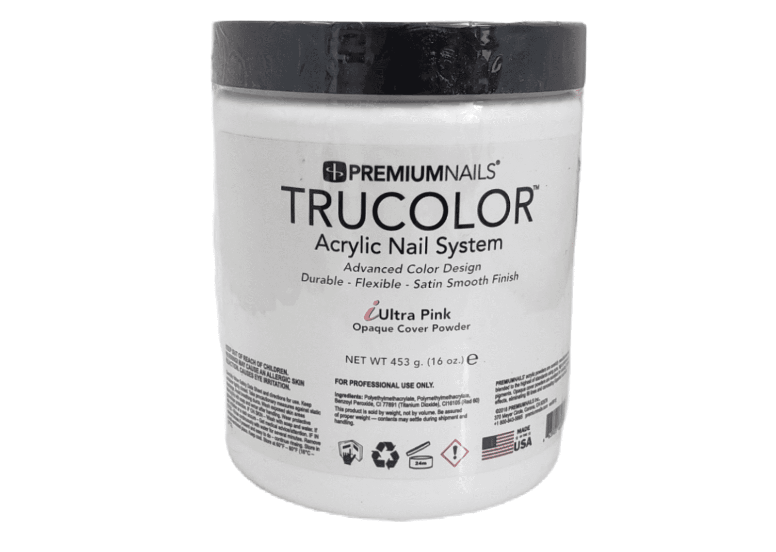 PREMIUM NAILS Trucolor Nail Sculpting Color Powder 16oz - Opaque Cover Powder iUltra Pink