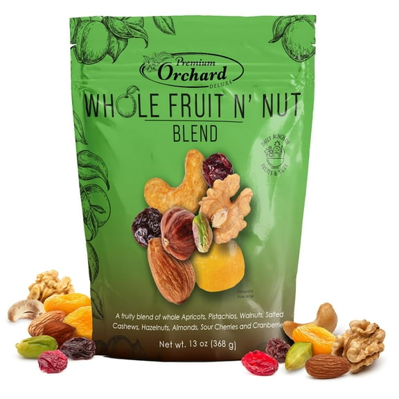 PREMIUM ORCHARD Whole Fruit N' Nut Blend - Deluxe Trail Mix Nuts | Heart Healthy Snacks for Adults and Kids | Fruit and Nut Trail Mix | Good Snack Mix
