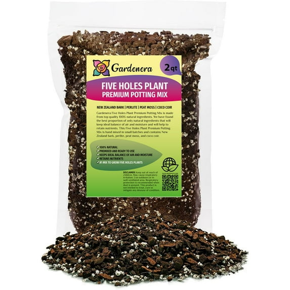 ⭐ PREMIUM Organic Five Holes Monstera Soil Mix - Expertly Formulated for Strong Roots and Aeration by Gardenera - 2 Quart