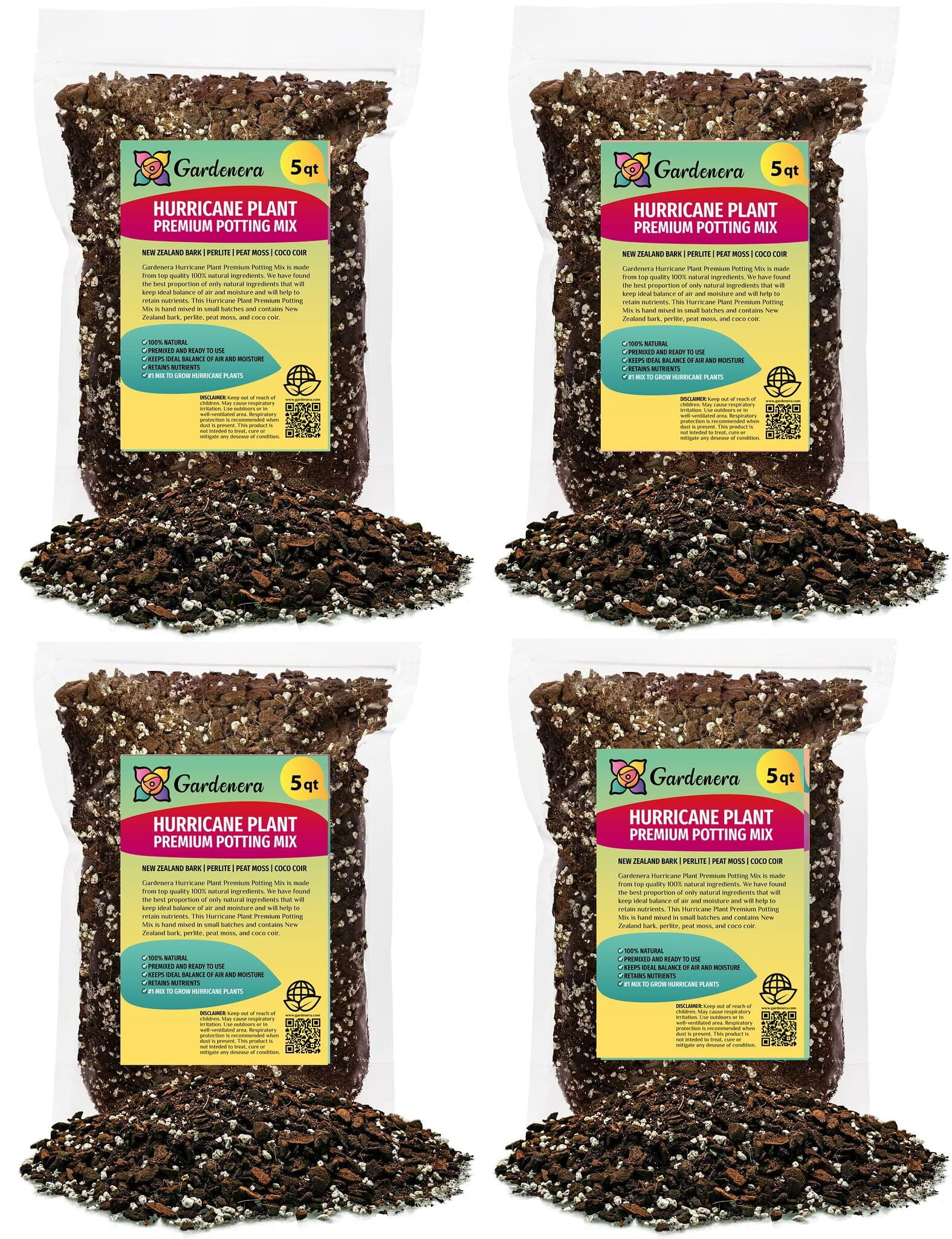 ⭐ PREMIUM Organic Hurricane Plant Soil Mix - Strong and Healthy Plants by Gardenera Labs - 20 Quart (4 Bags of 5 Quart)
