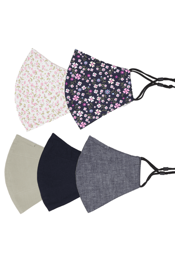 PREMIUM Reusable Cloth Face Mask Protect Comfy Washable Cover with Nose Clip Wire, 5-Pack