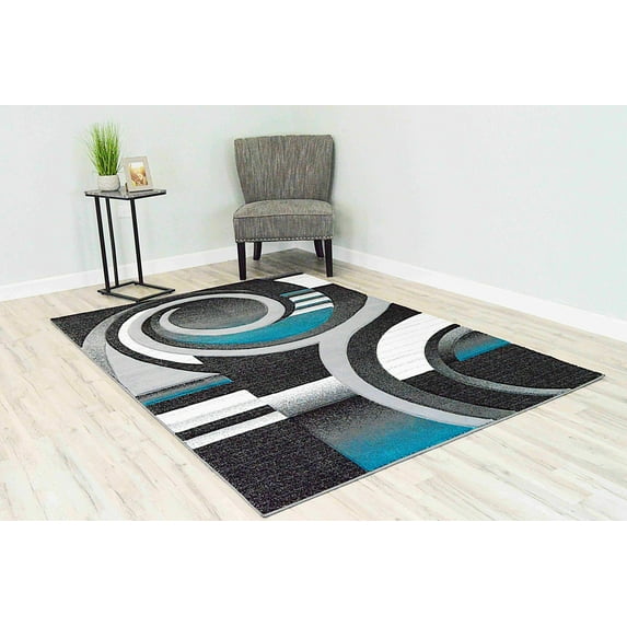 Premium Hand Carved Abstract Modern Rug Contemporary Colorful Thick Carpet Design 1509 (2'6"x3'9",Turquoise)