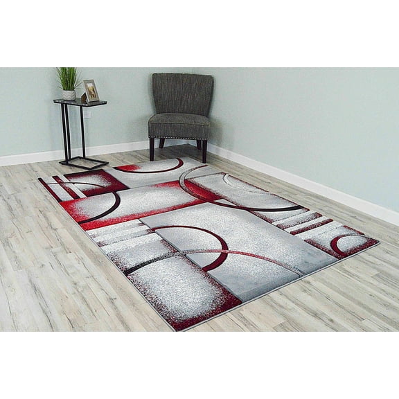 Planet Rugs Modern Area Rug, 5'2" x 7'5", Red, Fade Resistant