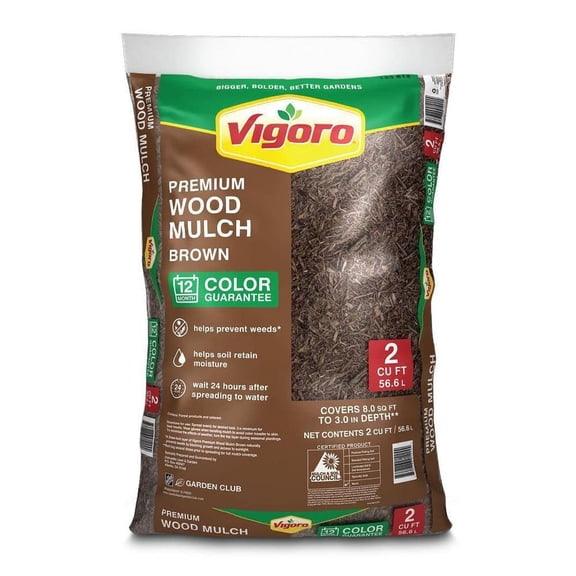 Premium Brown Shredded Wood Mulch - 2 Cubic Foot Bag