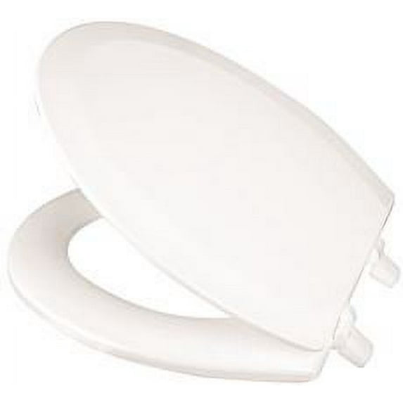 PREMIUM WOOD TOILET SEAT, ELONGATED CLOSED FRONT WITH LID AND COLOR MATCHED HINGES, WHITE