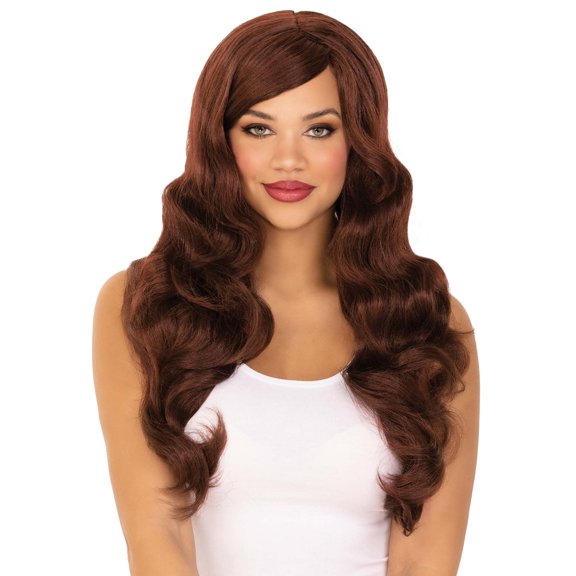Premium Natural Long Wavy Chocolate Wig, Halloween Accessory for Female Adults, by Wonderland Costume