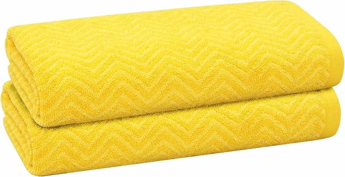 PREMIUS 2 Pack Chevron 100% Cotton Yarn Dyed Bath Towel, Sunstruck-Yellow, 27x54 Inches